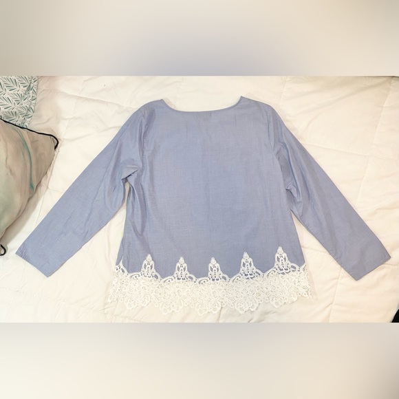 Talbots Blue Long Sleeve Top with Lace - Picture 4 of 9